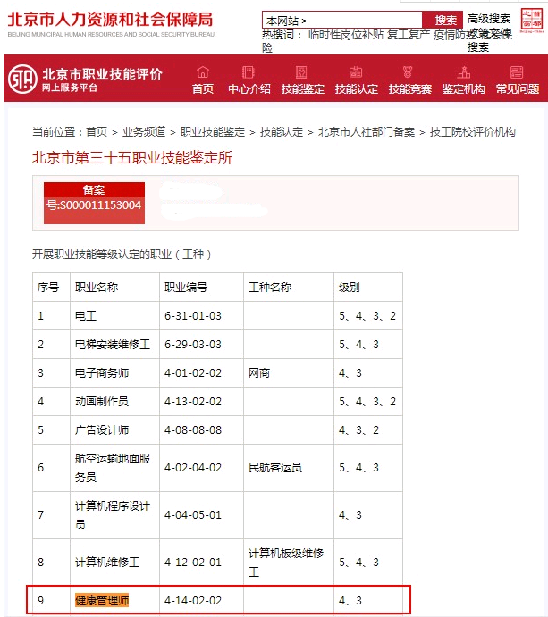 北京市人社部2021年頒發的健康管理師證書有那些認定機構1