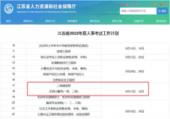 據(jù)人社廳發(fā)布：2022年江蘇二級建造師考試時間在6月11日、12日進(jìn)行